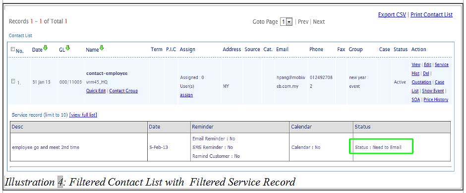 CRM Malaysia Contact List Filter by Service Record 4