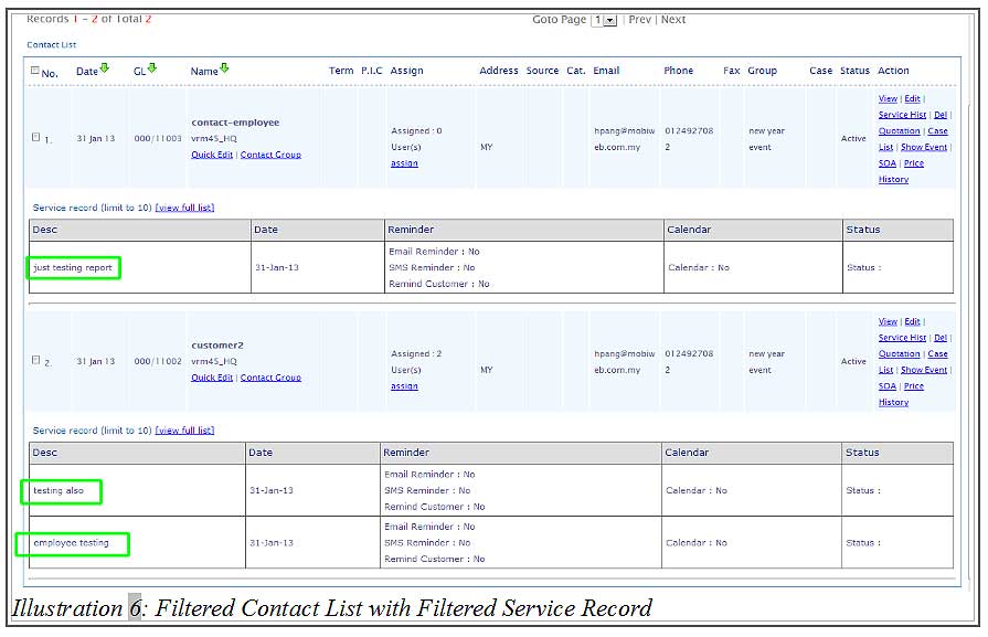 CRM Malaysia Contact List Filter by Service Record 6