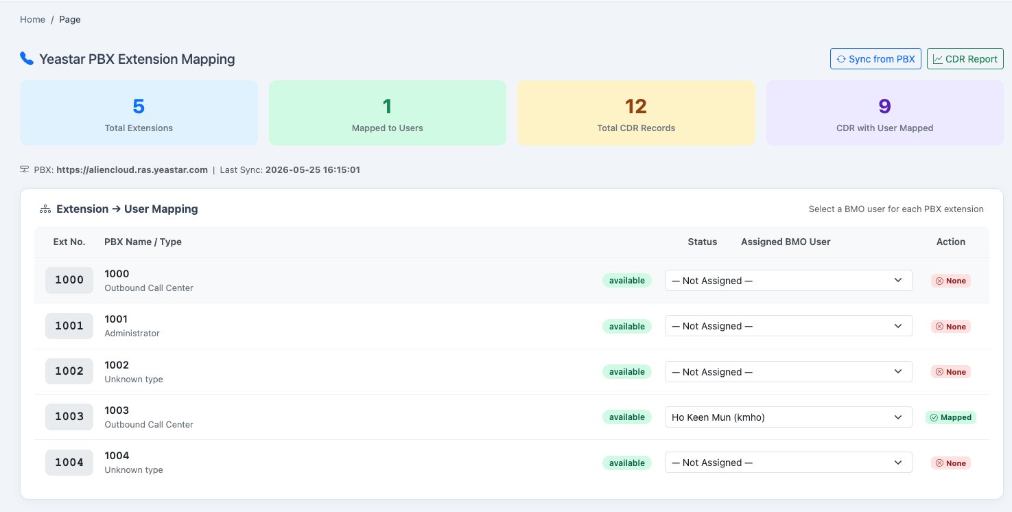 Yeastar PBX Extension Mapping — match extensions to iCRM users